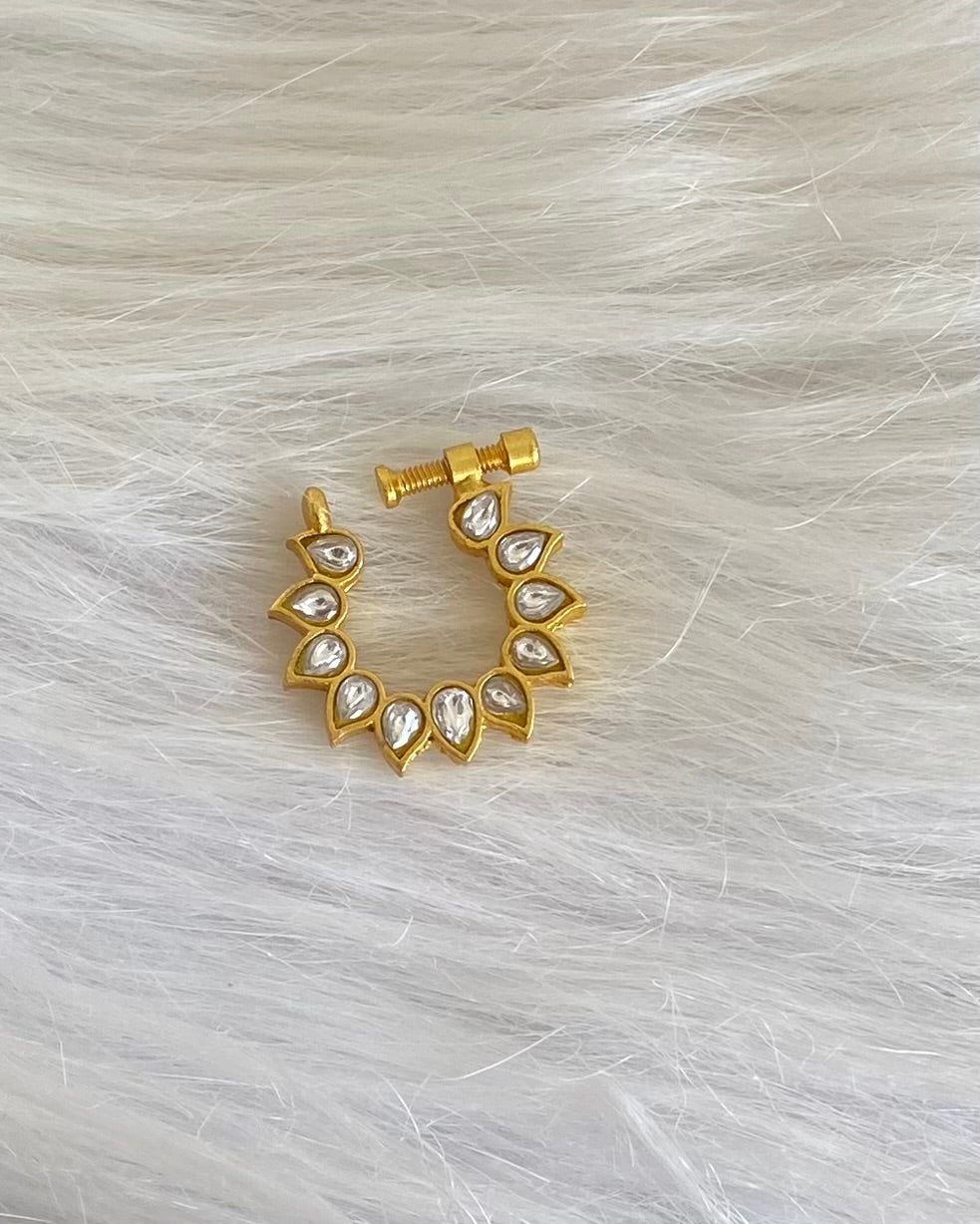 Gold tone kundan jadau white nose pin dj-53710