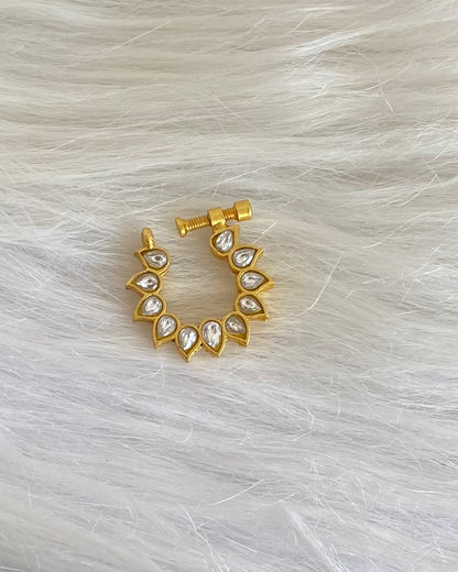 Gold tone kundan jadau white nose pin dj-53710