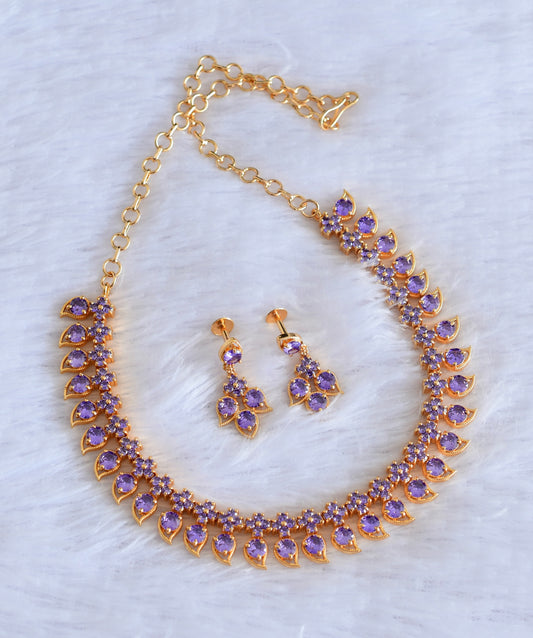 Gold tone purple stone mango necklace set dj-53034
