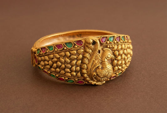 Matte Finish Ruby-green Peacock Kada/bangle DJ28098