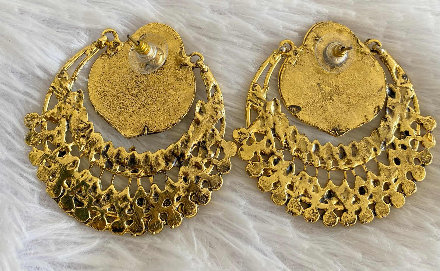 Antique gold tone black stone bali earrings dj-52969