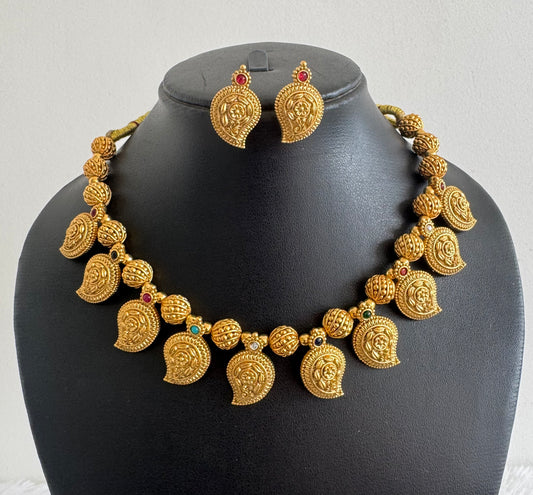 Matte finish Navarathna Nakshi mango necklace set dj-52139