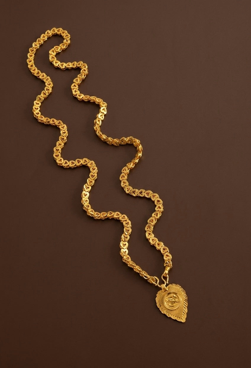Gold tone 24 inches heart chain with om pendant dj-54380