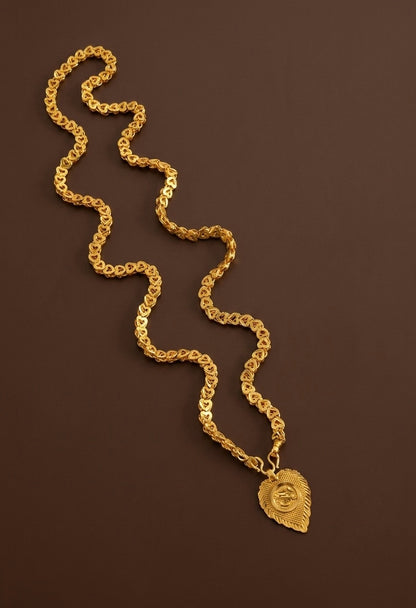 Gold tone 24 inches heart chain with om pendant dj-54380