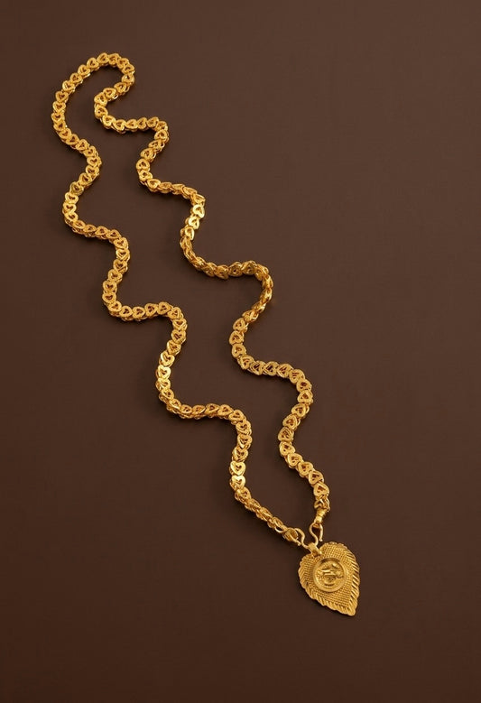 Gold tone 24 inches heart chain with om pendant dj-54380