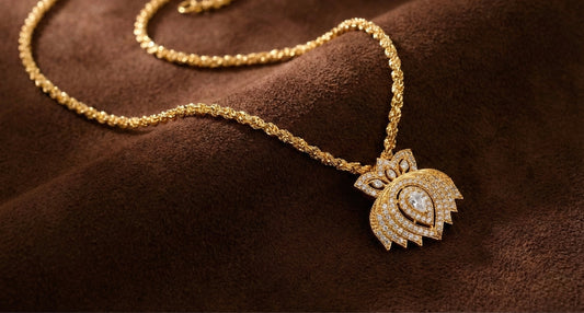 Gold tone 24 inches chain with white lotus pendant dj-52631