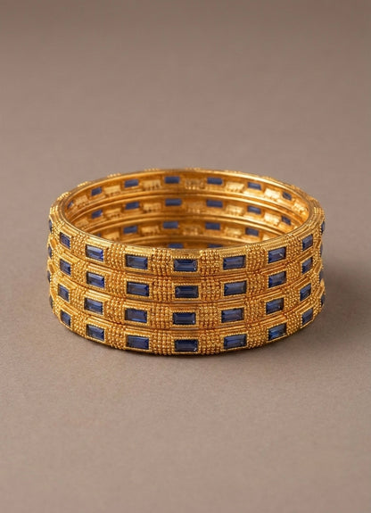 Matte Finish Blue Stone Set of 4 Bangles (2.4) -dj13007