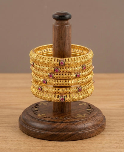 Gold tone set Of 6 ruby bangles(2.8) dj-08361
