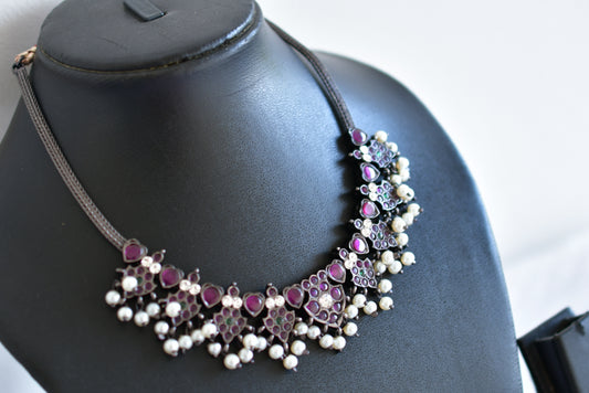 Black finish precious kemp-green pearl necklace dj-51766