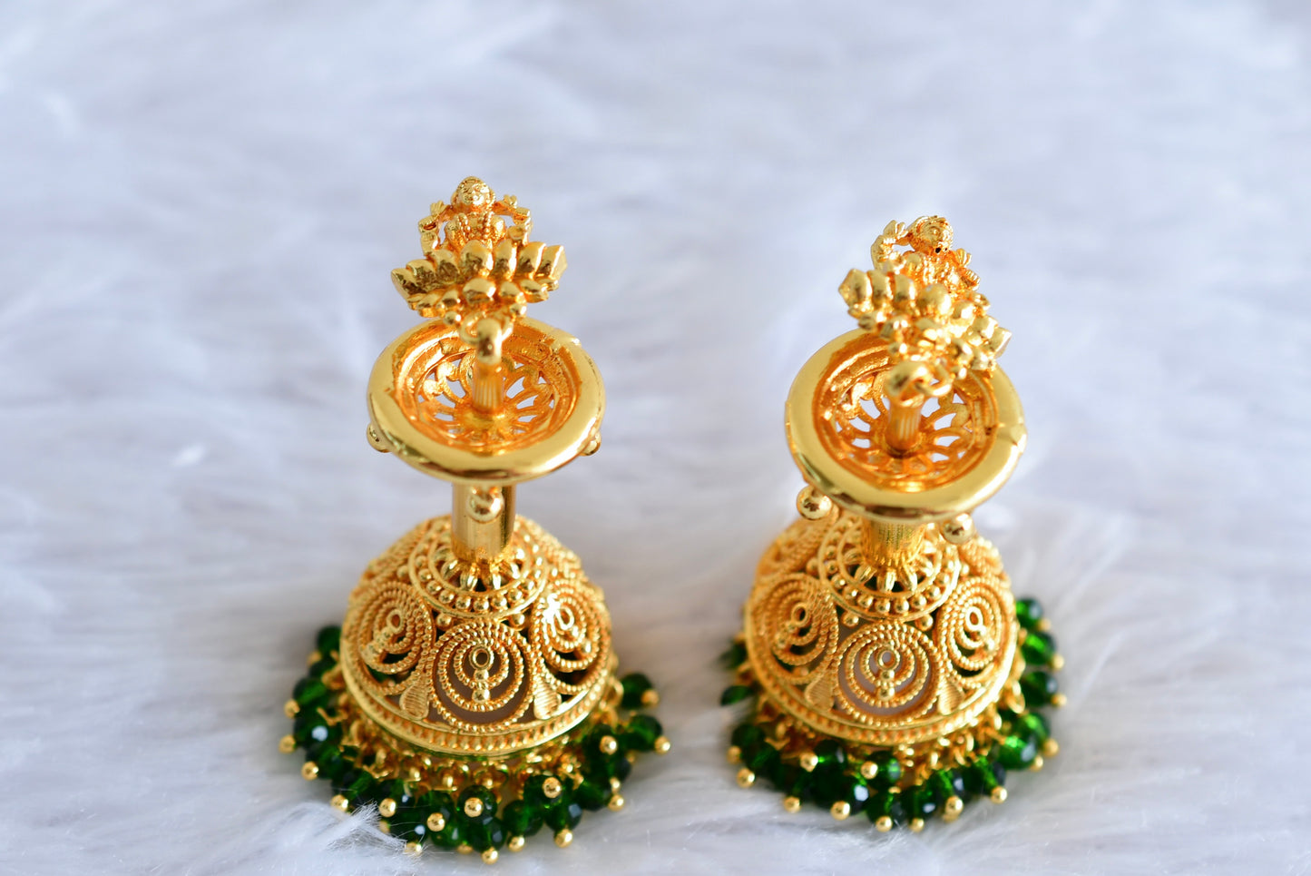 Gold Tone Kerala style Green Lakshmi long jhumkka dj-51799
