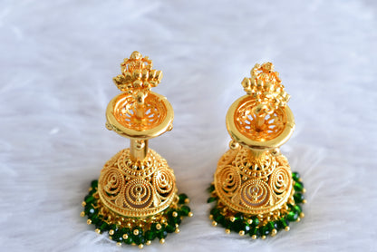 Gold Tone Kerala style Green Lakshmi long jhumkka dj-51799