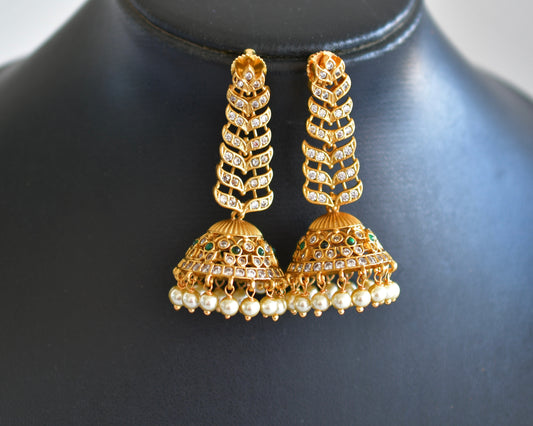 Matte finish cz green pearl long jhumkka dj-52552