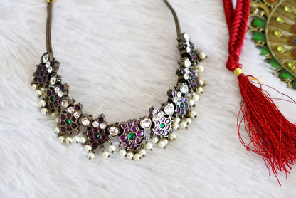 Black finish precious kemp-green pearl necklace dj-52508