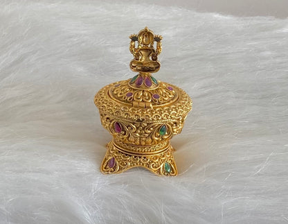 Antique gold tone kemp-green lakshmi kumkum box dj-54452