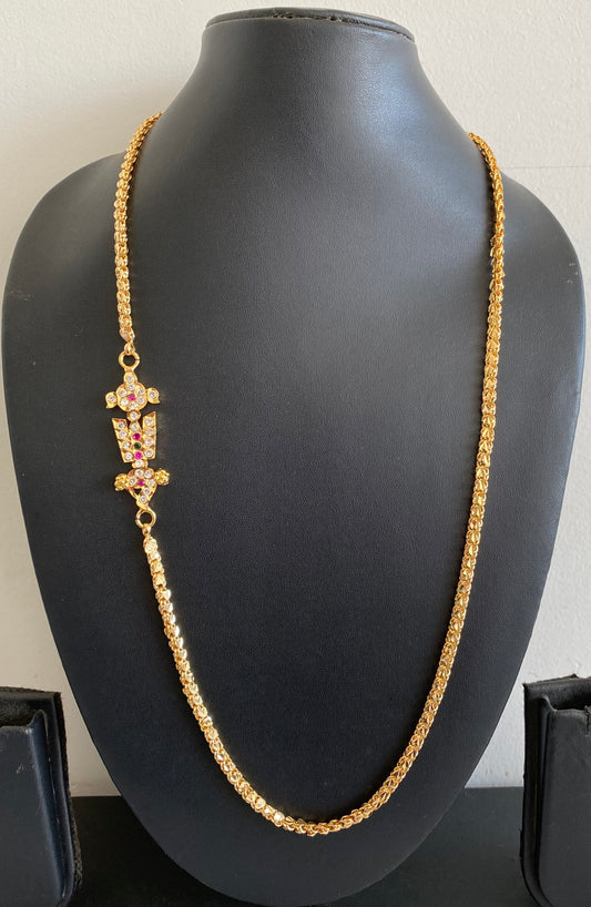Gold tone ad pink-green-white shanku-chakra-nama 24 inches mugappu chain dj-52935