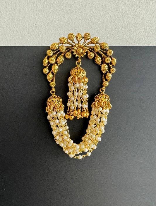 Antique gold tone pearl flower hair jewel dj-51344