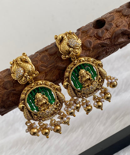 Antique gold tone peacock lakshmi earrings dj-53574