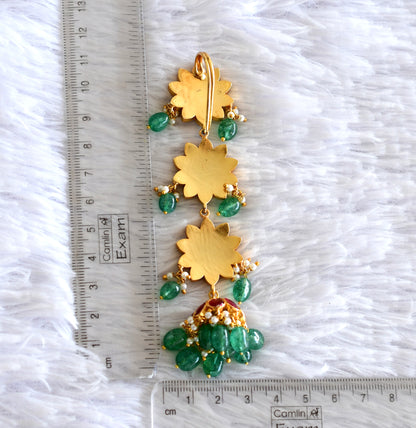 Gold tone pink-green kundan jadau flower hair jewel dj-52374