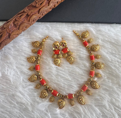 Matte finish coral beaded mango necklace set dj-52080