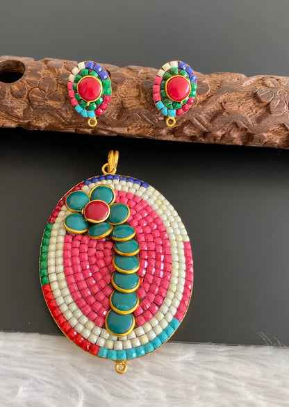 Gold tone multicolor pacchi pendant set dj-52954