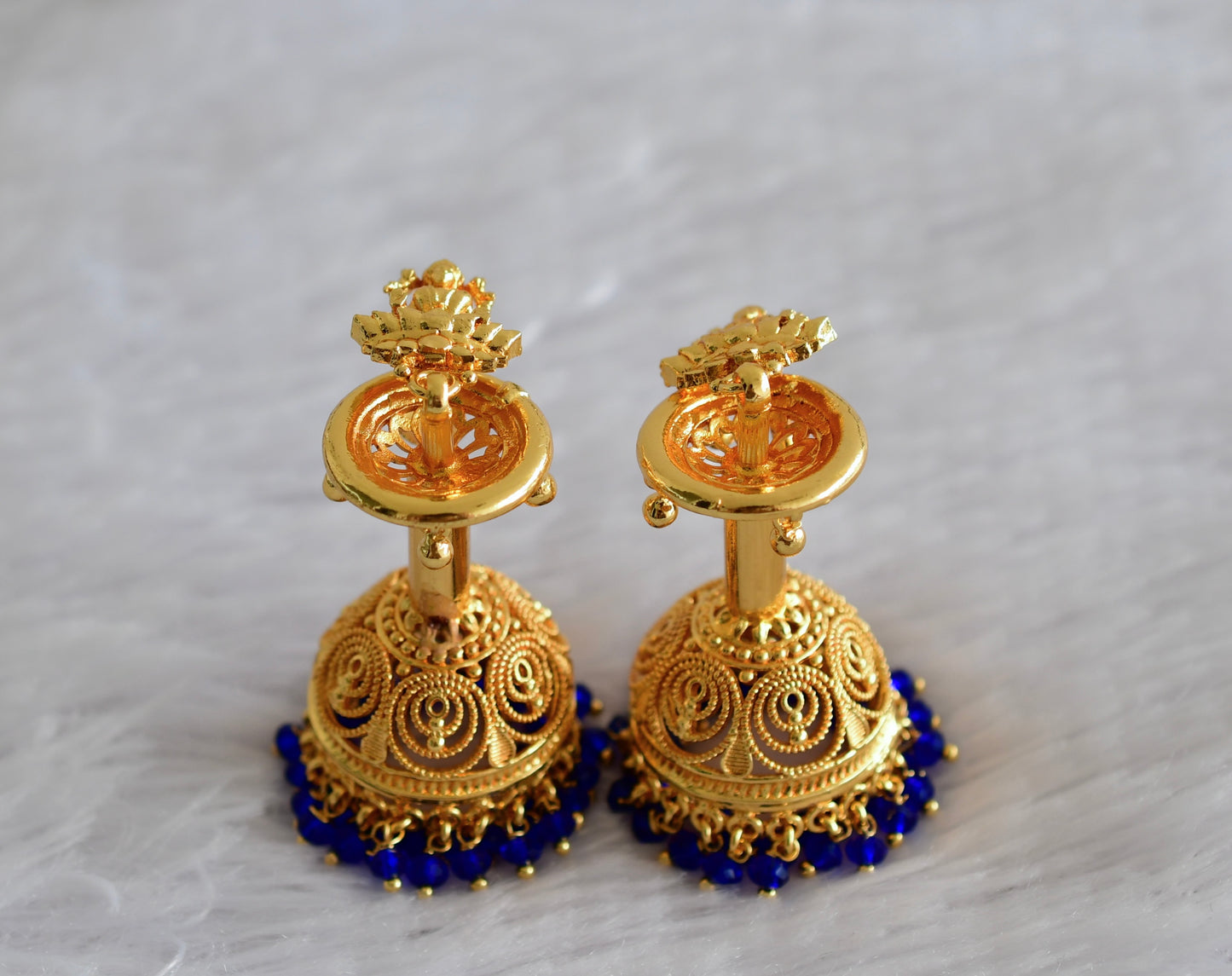 Gold Tone Kerala style Blue Lakshmi long jhumkka dj-51800