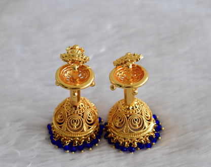 Gold Tone Kerala style Blue Lakshmi long jhumkka dj-51800