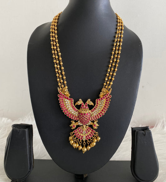 Gold tone pink-white kundan jadau ganda berunda necklace dj-52309
