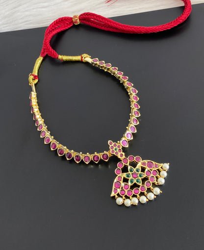 Gold tone precious kemp-green pearl necklace dj-55145