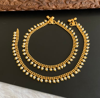 Antique gold tone pearl anklets set dj-53201