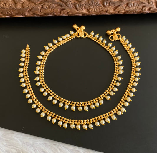 Antique gold tone pearl anklets set dj-53201