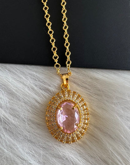 Gold tone 18 inches chain with baby pink oval stone pendant dj-51275