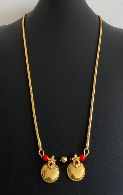 Gold tone 24 inches coral-black beads bottu mangalyam dj-54112