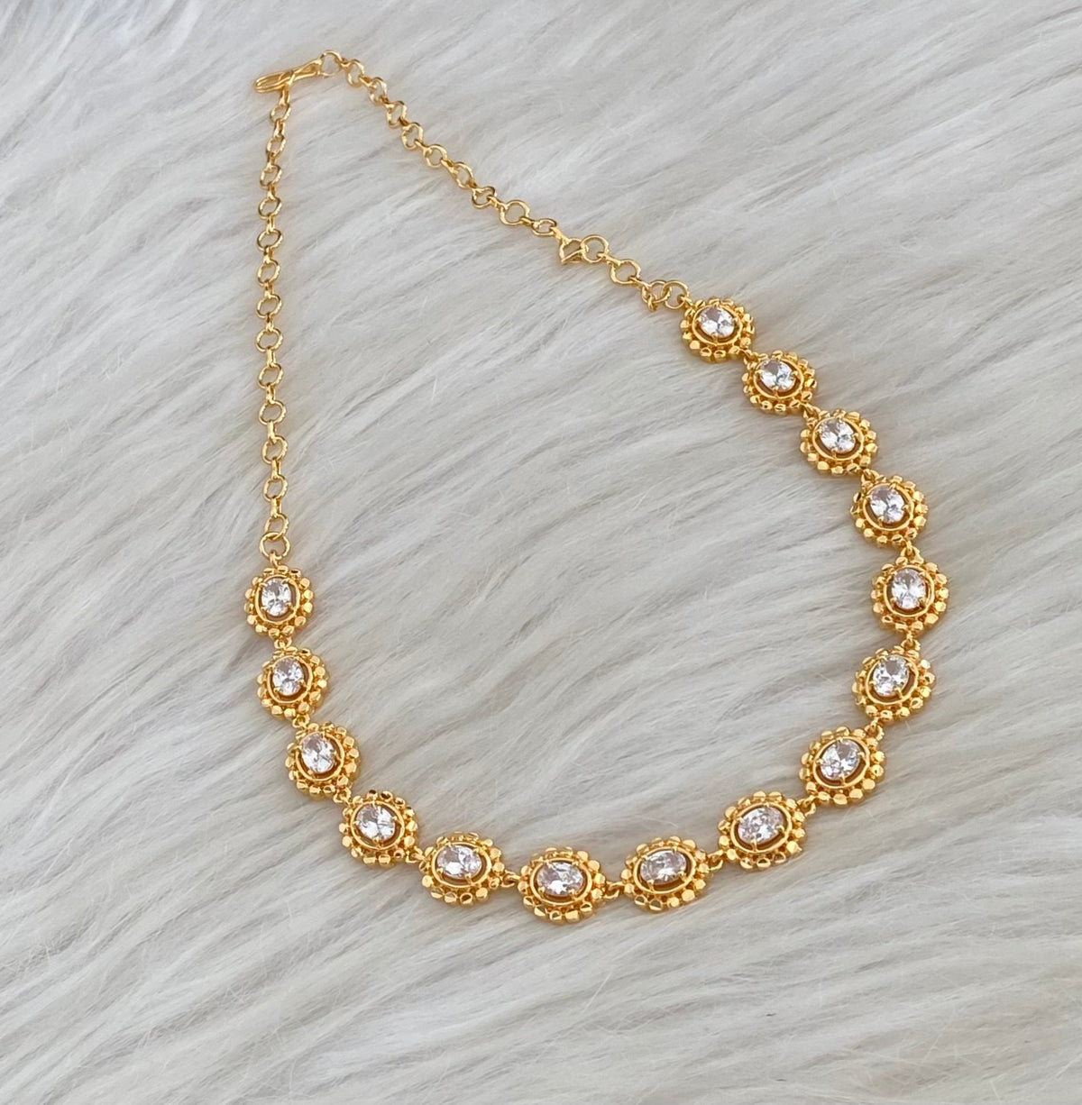 Gold tone white stone necklace dj-54918