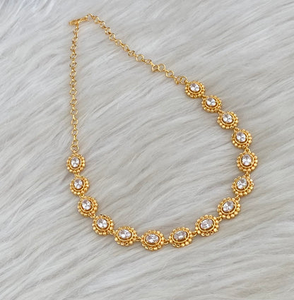Gold tone white stone necklace dj-54918