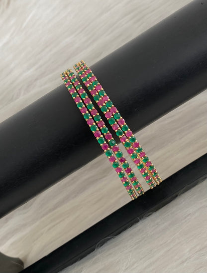 Gold tone ruby green stone set of 4 bangles(2.10) dj-55149