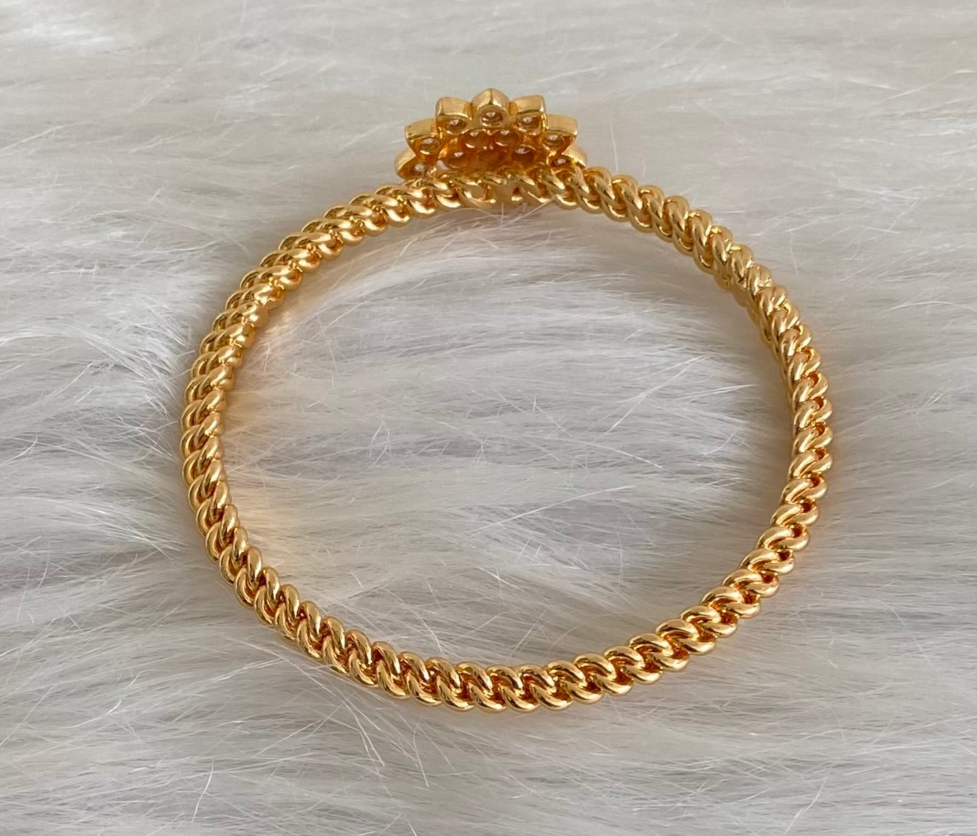 Gold tone AD white stone flower kada/bangle(2.4) Dj-53879