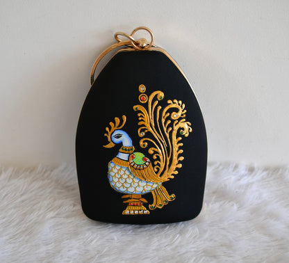 Tanjore painted black silk clutch dj-52652