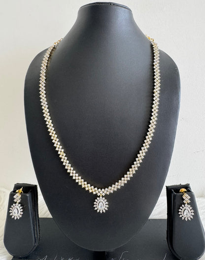 Two tone Gj polish cz white thilak pendant haar set dj-51237