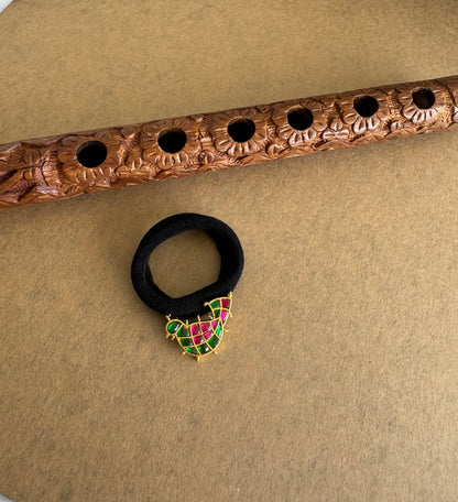 Matte finish pink-green kundan jadau bird hair band dj-51523