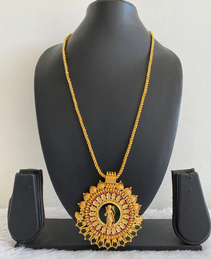 Gold tone pink green Shri Ram nagapadam big pendant with 24 inches chain dj-51689