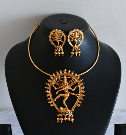 Matte finish kemp-green Shri Nataraja hasli necklace set dj-52410