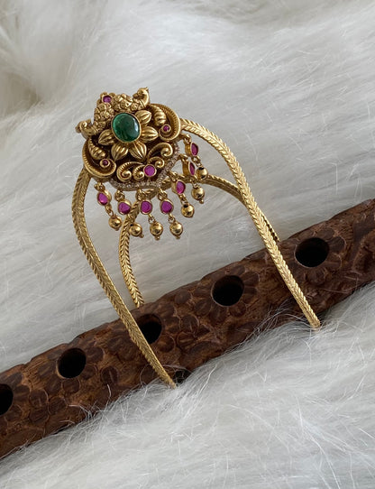 Antique gold tone kemp-green-white stone peacock vanki/bajuband dj-54482
