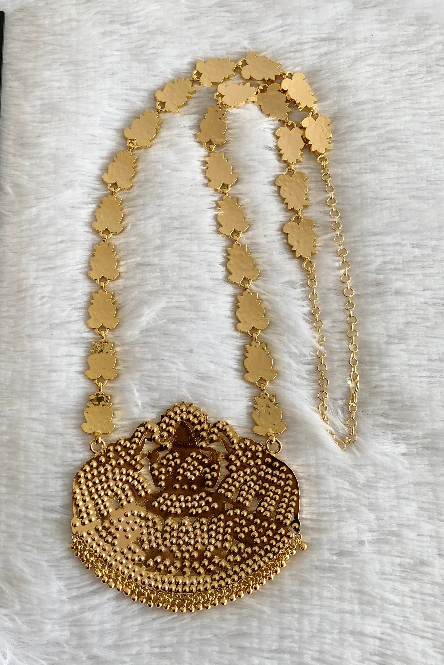 Gold tone south indian style grand AD pink-green-white gaja lakshmi haar dj-53254