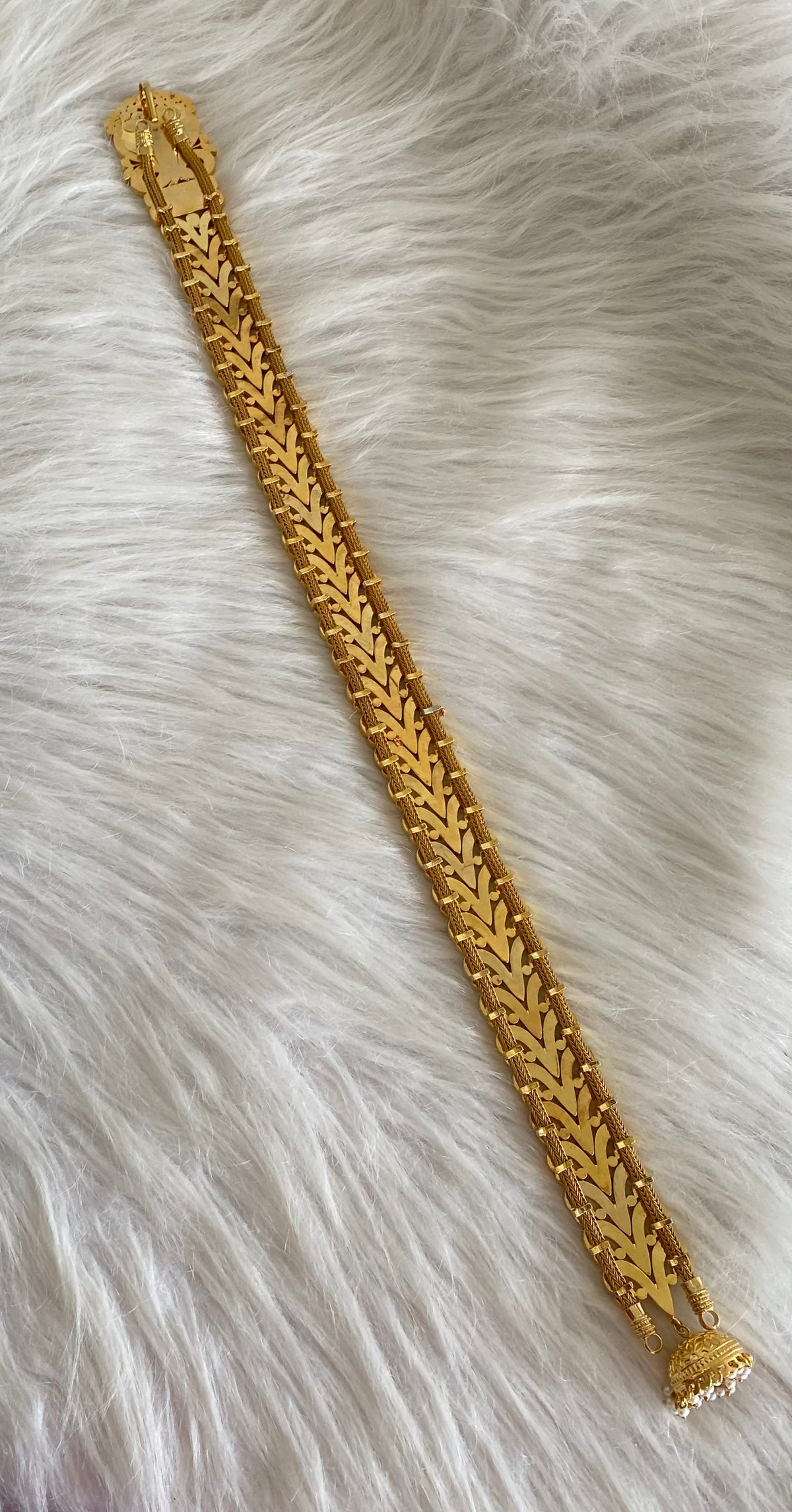 Gold tone long pink-green-white kundan jadau jadai naagam/hair jewel dj-55055