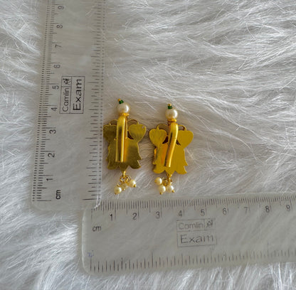 Gold tone brown kundan jadau lotus bugadi earrings dj-51160