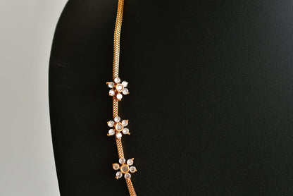 Gold tone white stone flower mugappu chain dj-51899