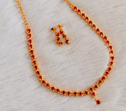 Gold tone AD red necklace set dj-53305
