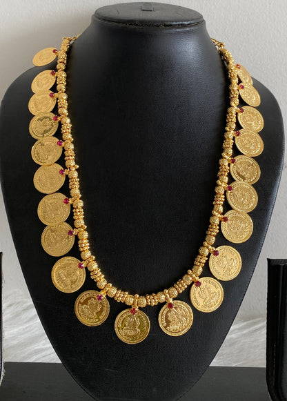 Gold tone pink stone lakshmi coin mid/length necklace dj-54137