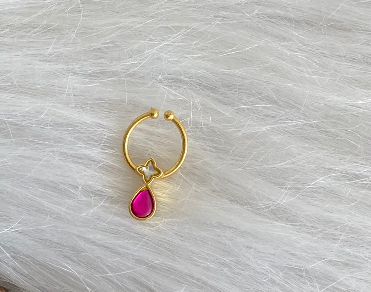 Gold tone kundan jadau white-pink stone nose pin/bulakku dj-53764