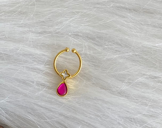 Gold tone kundan jadau white-pink stone nose pin/bulakku dj-53764